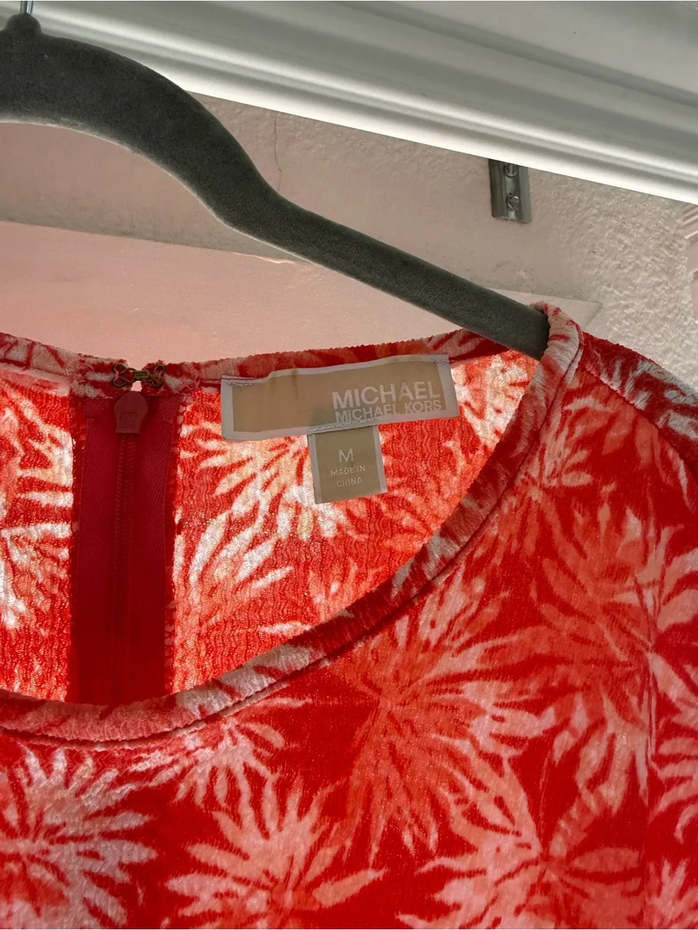 Michael Kors Red Palm-Print Mini Dress